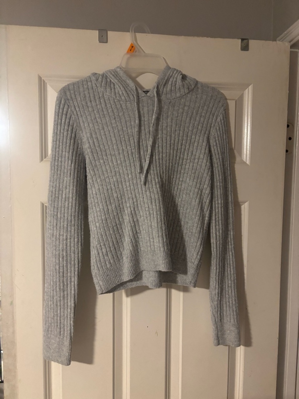 Cozy Ribbed Hooded Sweater with Shorts in Light Gray